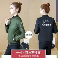 2018/外军绿+内黑(双面穿) 3XL|双面穿短外套女士韩版宽松学生2020春秋装新款连帽夹克上衣棒球服V5