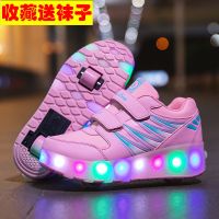 出口鞋男带灯led充电发光鞋滑轮溜冰双轮可收走路轱辘鞋A2
