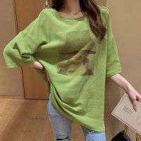 纯棉 牛油果绿短袖T恤宽松大码女装200斤胖mm显瘦抹茶绿上衣女夏