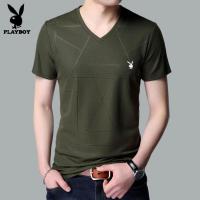 花花公子贵宾短袖T恤男士夏季纯色体恤时尚V领春季 薄款男装
