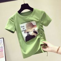 2020新款短款体恤小众设计感原宿风ins潮短袖牛油果绿上衣T恤女夏