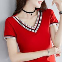 含棉v领T恤女修身短袖2020新款韩版修身显瘦网红ins半袖夏天上衣