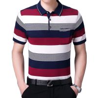 夏季冰丝男装短袖T恤翻领短袖T恤中青年宽松翻领polo衫中年爸爸装