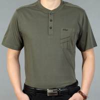 夏装中老年男士短袖T恤男装纯色大码宽松圆领中年爸爸装体恤汗衫