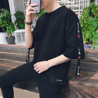 夏季ins学生韩版潮流短袖T恤男士七分袖百搭学生半袖上衣服男装