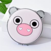 小镜子化妆镜梳妆镜随身化妆镜可爱便携折叠宿舍学生手持双面小镜|可爱小猪-5 折扣区[耳朵造型款+润唇膏1支]