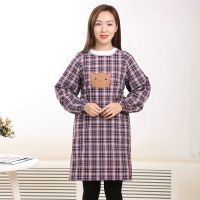 防污防油成人女罩衣长袖围裙纯棉厨房家居反穿衣韩版时尚|猫头拉链暗兜罩衣枣红色