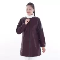 羽绒服皮罩衣成人秋冬pu防水防油拉链工作服厨房长袖女围裙护衣|酒红色 190(XXXXL)