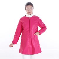 羽绒服皮罩衣成人秋冬pu防水防油拉链工作服厨房长袖女围裙护衣|玫红 180(XXL)