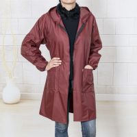 男士女拉链罩衣成人轻度防水防油烟围裙连帽大人工作服厨房长袖|深红强防水 加大4XL170-200斤