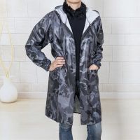 男士女拉链罩衣成人轻度防水防油烟围裙连帽大人工作服厨房长袖|深灰色迷彩 加大2XL110-130斤