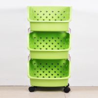厨房置物架家用收纳架水果蔬菜筐多层菜篮子落地放菜架玩具-1|三层绿色+滑轮