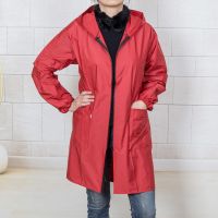 男士女拉链罩衣成人轻度防水防油烟围裙连帽大人工作服厨房长袖|大红 加大2XL110-130斤