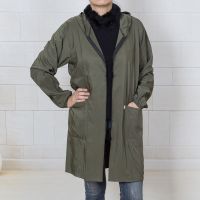 男士女拉链罩衣成人轻度防水防油烟围裙连帽大人工作服厨房长袖|军绿色 4XL