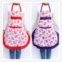 花边围腰加厚]围裙女韩版背带餐厅时尚做饭炒菜可爱公主|红色+紫色 棉料小猫围裙送棉料四叶草围裙