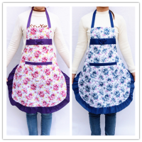 花边围腰加厚]围裙女韩版背带餐厅时尚做饭炒菜可爱公主|紫色+蓝色 蔷薇花围裙送小车围裙