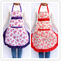 花边围腰加厚]围裙女韩版背带餐厅时尚做饭炒菜可爱公主|紫色+红色 玫瑰花围裙送小车围裙