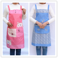 花边围腰加厚]围裙女韩版背带餐厅时尚做饭炒菜可爱公主|粉红+蓝色 双层公主裙送棉料四叶草围裙