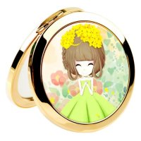 可爱金属化妆镜随身便携美容小镜子折叠创意迷你镜子|迎春姑娘化妆镜 镀金款