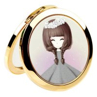 可爱金属化妆镜随身便携美容小镜子折叠创意迷你镜子|满天星姑娘化妆镜 镀金款