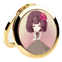 可爱金属化妆镜随身便携美容小镜子折叠创意迷你镜子|牡丹姑娘化妆镜 镀金款