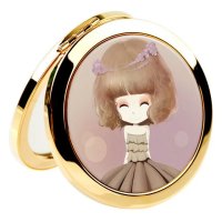 可爱金属化妆镜随身便携美容小镜子折叠创意迷你镜子|丁香姑娘化妆镜 镀金款