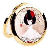 可爱金属化妆镜随身便携美容小镜子折叠创意迷你镜子|梅花姑娘化妆镜 镀金款