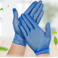 一次性pvc手套食品美容餐饮洗碗家居园艺透明蓝色防水防油手套|蓝色-PVC100只袋装[微弹] L