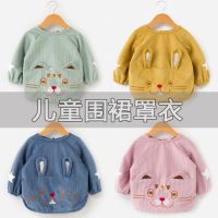 儿童围裙小孩罩衣防水长袖反穿罩衣水晶灯芯绒宝宝吃饭衣围裙围兜