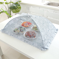 饭菜罩子盖菜罩防苍蝇可折叠餐桌罩剩菜防尘菜罩饭罩家用遮菜盖伞|百花方形灰色约80*50cm