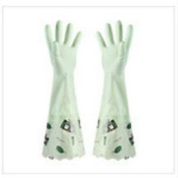 厨房洗碗防水保暖加绒加厚手套卡通家用洗衣清洁做家务胶手套|緑色【宽口款】 1双装