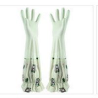 厨房洗碗防水保暖加绒加厚手套卡通家用洗衣清洁做家务胶手套|绿色[束口款] 4双装