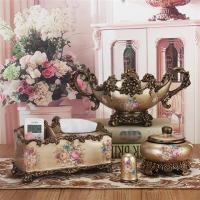 欧式果盘套装家居客厅装饰工艺品多功能纸巾盒树脂三件套茶几摆件|葡萄果盘土豪金三件套