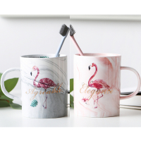 刷牙杯子情侣牙刷杯套装创意陶瓷洗漱口杯一对家用北欧可爱牙缸杯|大理石火烈鸟一对