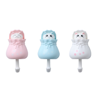 小猫咪挂钩创意可爱福袋松鼠钥匙挂勾免打孔墙壁挂进门口强力粘钩|粉蓝白可备注颜色