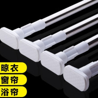不锈钢晾衣杆免打孔伸缩晾衣架卫生间浴帘杆卧室窗帘杆阳台罗马杆|110CM-204CM(伸缩可调) 方头加厚款