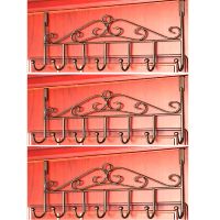 门后挂钩免打孔门上挂衣架免钉无痕铁艺门背式挂衣钩置物架衣帽架|七钩古铜色(3件装)