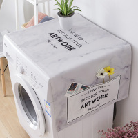 北欧简约洗衣机防水盖布单开双开门冰箱防尘罩棉麻盖巾微波炉防尘|大理石英文 55X140CM冰箱洗衣机通用