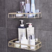 免打孔浴室置物架沐浴乳架子洗手间卫生间挂架厕所卫浴洗漱台壁挂|金色单层四角两个装