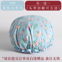 双层浴帽防水成人女款可爱沐浴帽洗澡头套发膜专用厨房防油烟帽子|05#蓝色火烈鸟