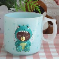 创意塑料卡通儿童漱口杯情侣 学生可爱牙刷杯子卡通杯洗漱杯牙杯|蓝色恐龙熊 380ML