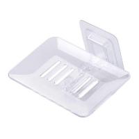 家用透明沥水肥皂盒粘贴壁挂肥皂架 卫生间创意塑料香皂架香皂盒|水晶白3只