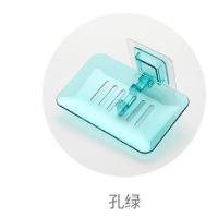 家用透明沥水肥皂盒粘贴壁挂肥皂架 卫生间创意塑料香皂架香皂盒|孔绿色3只