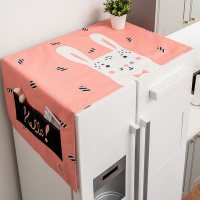 棉麻冰箱布盖巾洗衣机罩盖布单开对开双开门冰箱防|粉底兔兔冰箱盖布 65*170cm(双开门冰箱)