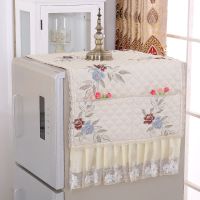 加厚布艺蕾丝冰箱巾冰箱盖布防尘罩双开门单开门冰箱罩洗衣机盖巾|三朵花米白色 单开门冰箱巾55*140