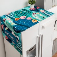 棉麻冰箱布盖巾洗衣机罩盖布单开对开双开门冰箱防|HOME仙人掌 70*180cm(双开门冰箱)