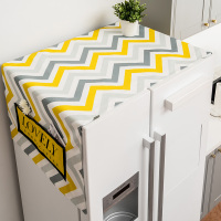 棉麻冰箱布盖巾洗衣机罩盖布单开对开双开门冰箱防|北欧黑黄波浪 35*100cm（微波炉/烤箱通用）
