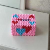 手工串珠成品抽纸盒车用纸巾盒男女朋友礼品礼物家居摆饰收纳盒子|乳白色蓝心小号