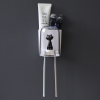 牙刷置物架免打孔卫生间儿童牙刷架漱口杯套装牙膏挤压器刷牙杯架|白盒黑猫