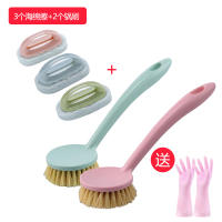 2支装 天然剑麻锅刷不沾油刷锅神器厨房清洁用刷家用长柄洗锅刷子|[经典款剑麻锅刷2个装+3个海绵擦]送手套